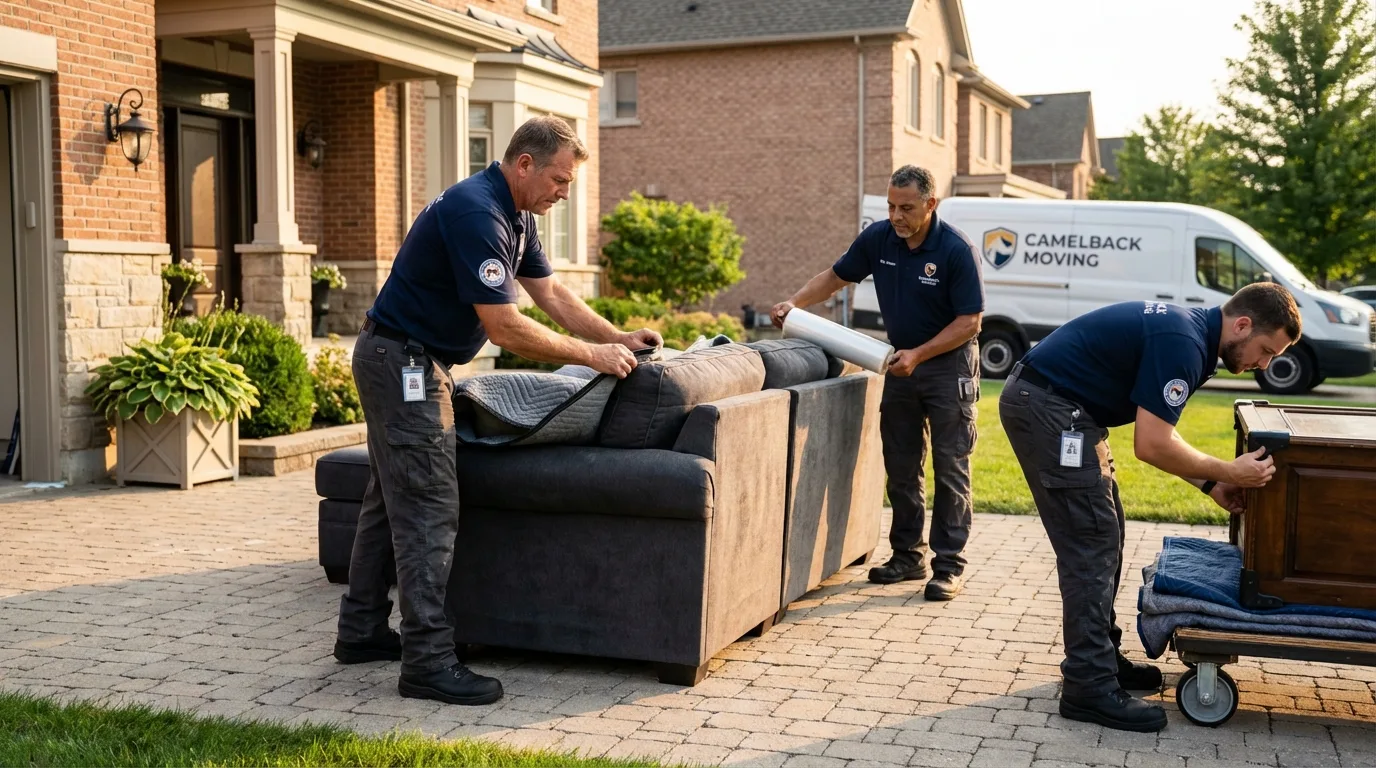Large estate moving crew wrapping furniture in Roberts, WI